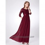 Alisapan Womens Chiffon Lace 3/4 Sleeve Long Formal Evening Dresses 7412