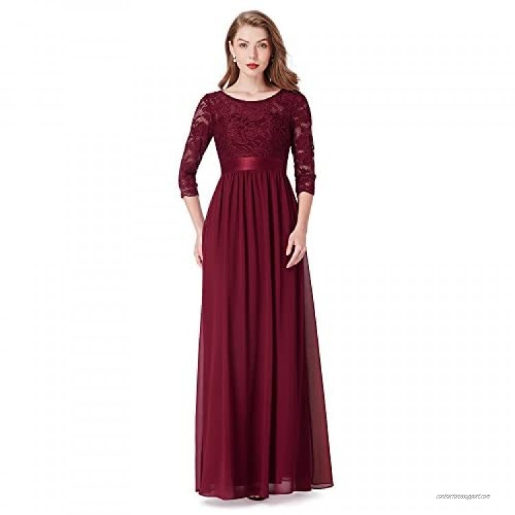 Alisapan Womens Chiffon Lace 3/4 Sleeve Long Formal Evening Dresses 7412