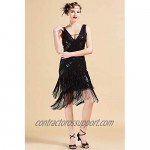 BABEYOND 1920s Flapper Dress V Neck Sequin Beaded Dress Roaring 20s Gatsby Fringe Party Dress
