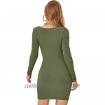 BZB Womens Bodycon Drawstring Mini Dress Ruched Long Sleeve Square Neck Party Pencil Dresses