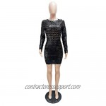 ECHOINE Women Sexy Mini Dress Long Sleeve Hollow Out See Through Party Club Bodycon Dresses Bodysuit with Cut-Outs