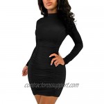 GOKATOSAU Women's Sexy Stand Neck Bodycon Long Sleeve Ruched Club Party Mini Dress