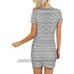 GOORY Women's 2021 Casual Bodycon Ruched Dresses Stretch Crew Neck Short Sleeve T Shirt Short Mini Dress