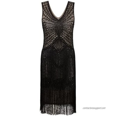 VIJIV 1920s Style Inspired Charleston Sequin Layer Tassel Cocktail Flapper Dress