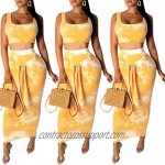 Womens Sexy 2 Piece Midi Dress Outfits - Sleeveless Tie Dye Print Tank Crop Top Bodycon Skirts Set