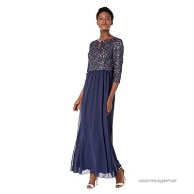 Alex Evenings Women's Long V-Neck Lace Dress with Overlay Skirt