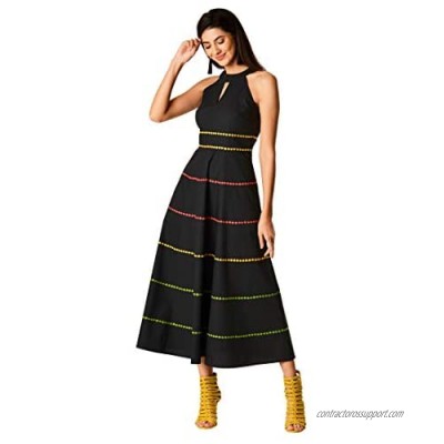 eShakti FX Embellished Tier Stretch poplin Dress- Customizable Neckline  Sleeve & Length