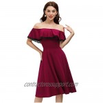 JASAMBAC Women's Off The Shoulder Ruffle A Line Flared Cocktail Party Skater Dress