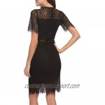 OLRAIN Women Elegant High Neck Knee Length Cocktail Party Lace Dress