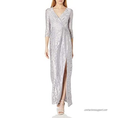Adrianna Papell Women's Long Sleeve Wrap Lace Gown