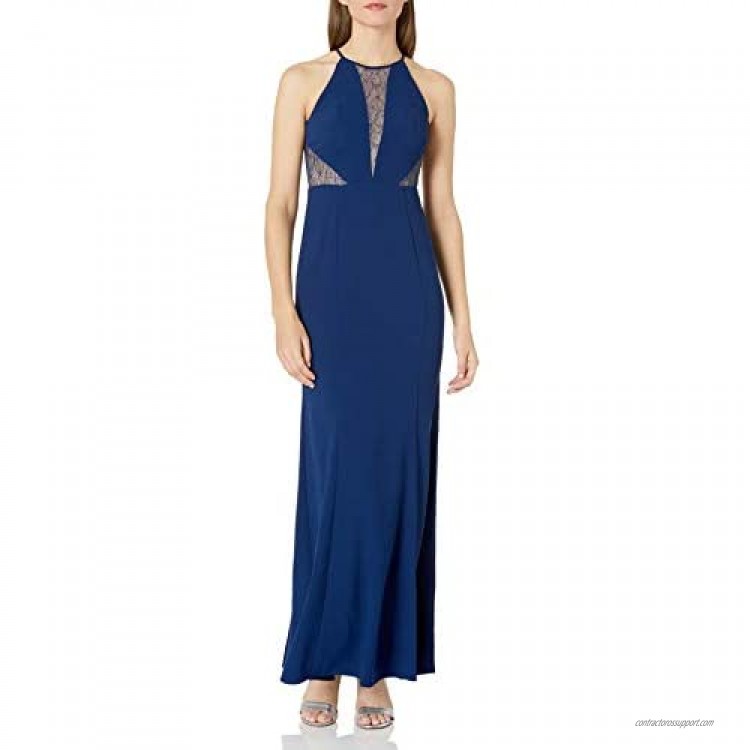 Aidan by Aidan Mattox Women's Halter Crepe and Lace Gown