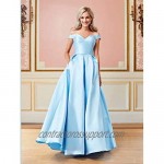 Clothfun Off Shoulder Prom Dresses Long 2021 Formal Dresses for Women Evening Gowns Satin A-Line with Pockets