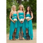 EUMI Chiffon Bridesmaid Dresses High Low Strapless Country Bridal Wedding Party Gowns
