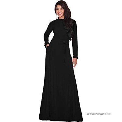KOH KOH Womens Long Sleeve Elegant Pockets Fall Winter Evening Maxi Dress Gown