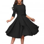 Women's Elegance Audrey Hepburn Style Ruched Dress Round Neck 3/4 Sleeve Sleeveless Swing Midi A-line Dresses