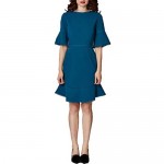 Betsey Johnson Women's Stretch Crepe Dress with Bell Sleeves and Trim Detail