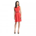 ELLEN TRACY Women's Sleeveless Belted Fit and Flare Dress
