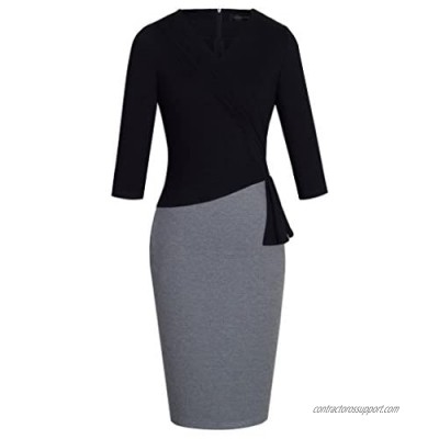 HOMEYEE Women's Elegant Patchwork 3/4 Sleeve Wear to Work Bodycon Dress B333