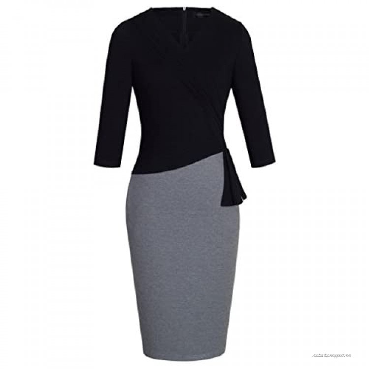 HOMEYEE Women's Elegant Patchwork 3/4 Sleeve Wear to Work Bodycon Dress B333