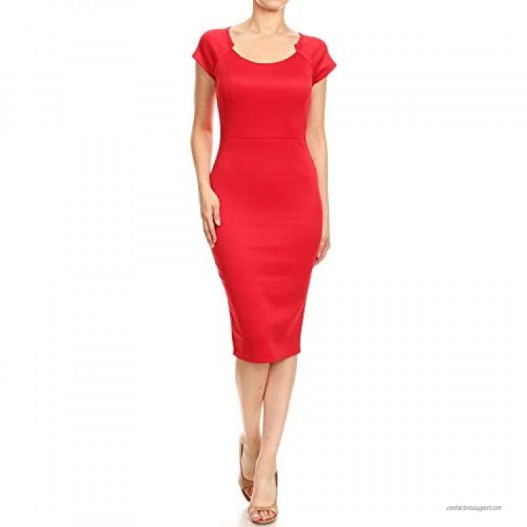 MissMissy Womens Business Bodycon Knee Length Pencil Skirt Short Sleeve Round Neck Work Dress D1756IN
