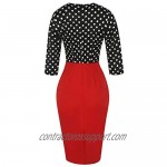 oxiuly Women's Vintage Polka Dot Floral Patchwork Stretchy Work Casual Bodycon Sheath Pencil Dress OX055