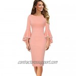 VFSHOW Womens Elegant Ruffle Bell Sleeve Business Cocktail Party Bodycon Pencil Dress