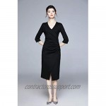 Womens Premium Elegant Casual Work Business Short Sleeve Midi Dress