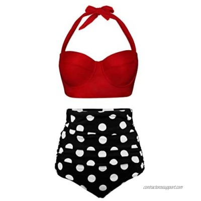Aixy Women Vintage Two Piece Swimsuits High Waisted Bathing Suits with Underwired Top