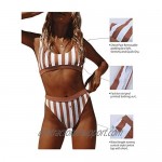 Aleumdr Women's Crop Top Striped Printed High Waisted Cheeky Bikini Set Two Piece Swimsuits