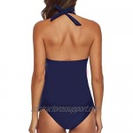 AnnJo Two Piece Swimsuit Sexy V-Neck Ruffle Halter Backless Flyaway Tankini Suit