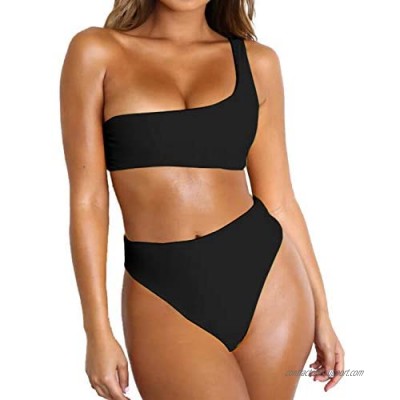 Byoauo Womens Bikini One Shoulder Top with High Waisted Bottom Two Piece Swimsuits