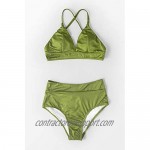 CUPSHE Women's Lime Green Textured Adjustable Shoulder Triangle High Waisted Bikini Sets