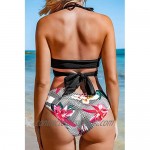 CUPSHE Women's Low Rise Bikini Flower Printing Cross Back Tie Two Piece Swimsuits