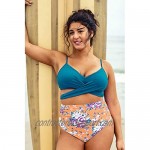 CUPSHE Women's Plus Size Bikini Set Ocean Blue Floral Print Lace Up Swimsuit