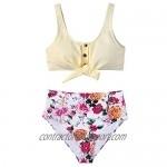 CUPSHE Women's Solid Tie Front Tank and Floral High Waisted Bikini