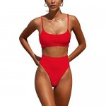 DaiLiWei Womens Swimsuits High Waist Crop Sports Bikini Sets Two Piece High Cut Bathing Suits Swimwear