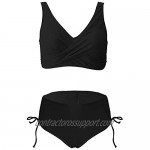Fanuerg Women's Twist Front High Waisted Bikini Swimsuit Drawstring Tie Side Bottom Two Piece Bathing Suit