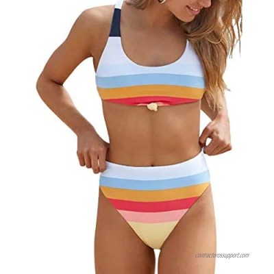 Honlyps High Waisted Swimsuits for Women Sports Crop Bikini Set Padded Two Piece Bathing Suits Tie Knot