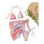 MakeMeChic Women's 3packs Triangle Bikini Swimsuit & Beach Skirt