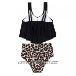 MOSHENGQI Swimsuits for Women Two Piece Ruffler Flouce Top Tankini High Waisted Bathing Suits Tummy Control