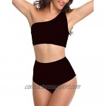 NAFLEAP Women One Shoulder Swimsuit Tankini High Waisted Bikini Set 2 Pieces Push Up Bathing Suit