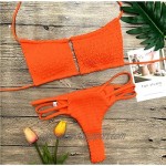 NAFLEAP Women's Bikini Swimsuits Set Bandeau Orange Bikini Top Brazilian String Halter Smocked Keyhole Bathing Suit