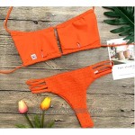 NAFLEAP Women's Bikini Swimsuits Set Bandeau Orange Bikini Top Brazilian String Halter Smocked Keyhole Bathing Suit