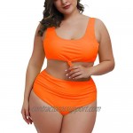 Pink Queen Women's 2 Piece Plus Size High Waisted Swimwear Swimsuits Ruched Tummy Control Bikini Set