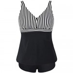 Septangle Womens Two Pieces Front Crossover Tankini Top Swimwear with Boyshorts Bottom Swimsuit