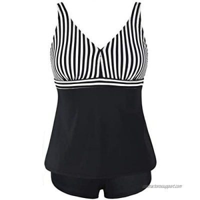 Septangle Womens Two Pieces Front Crossover Tankini Top Swimwear with Boyshorts Bottom Swimsuit
