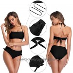 SHEKINI Women's Bandeau Bikini High Waisted Side Cutout Bottom Two Piece Swimsuits