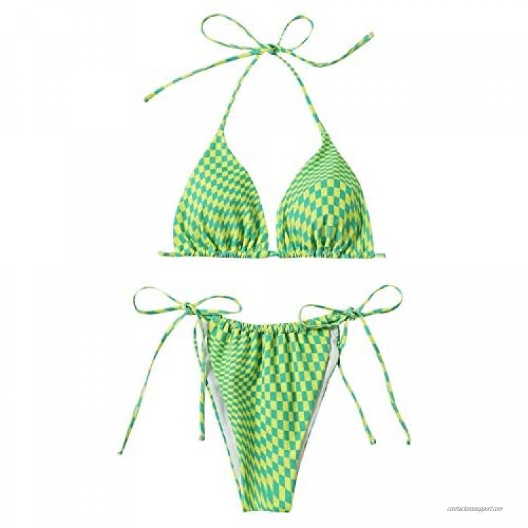 SOLY HUX Women's Cow Print Halter Triangle Tie Side Bikini 2 Piece Swimsuits
