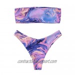 SweatyRocks Women's Sexy Bathing Suits Strapless Print Bandeau Bikini Swimwear Set
