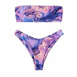 SweatyRocks Women's Sexy Bathing Suits Strapless Print Bandeau Bikini Swimwear Set